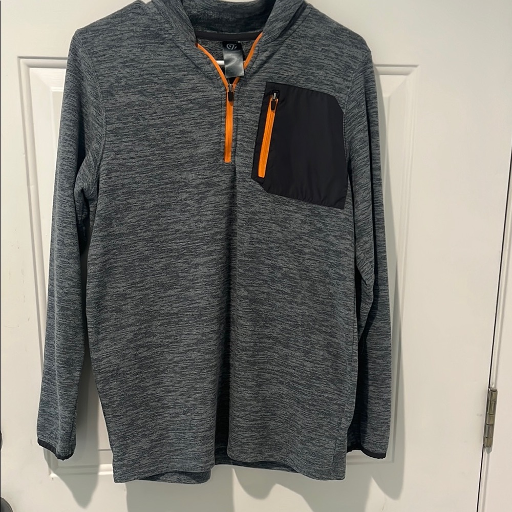 Champion Heathered Gray Pullover with Vibrant Orange Trim